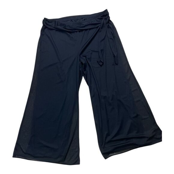 The Pyramid Collection Black Palazzo Pants Women Plus IX Wide Leg Flare Belted - Picture 2 of 11